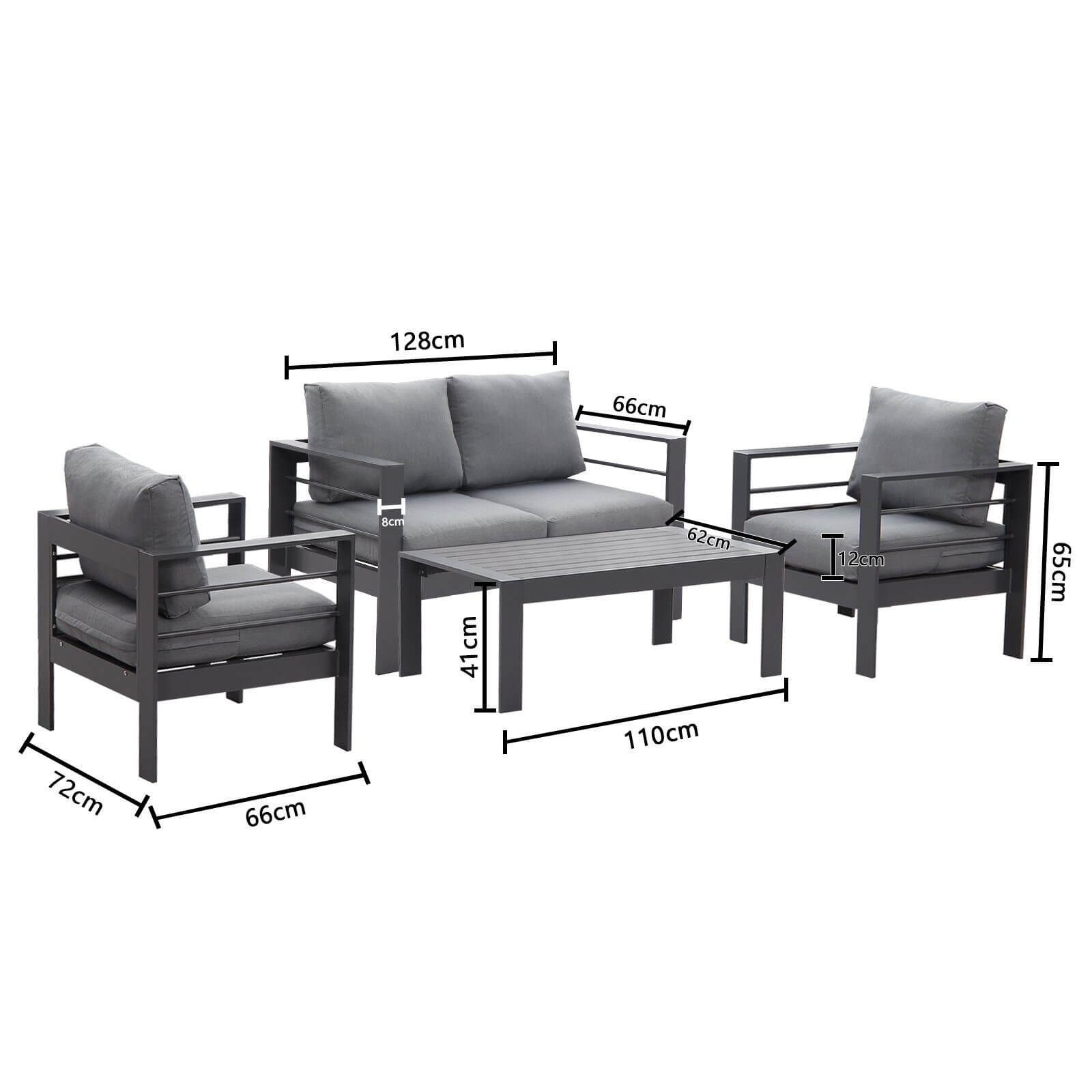 Lounge Gartenmöbel Set aus Aluminium für 4 Personen Grau - MeXo - Home