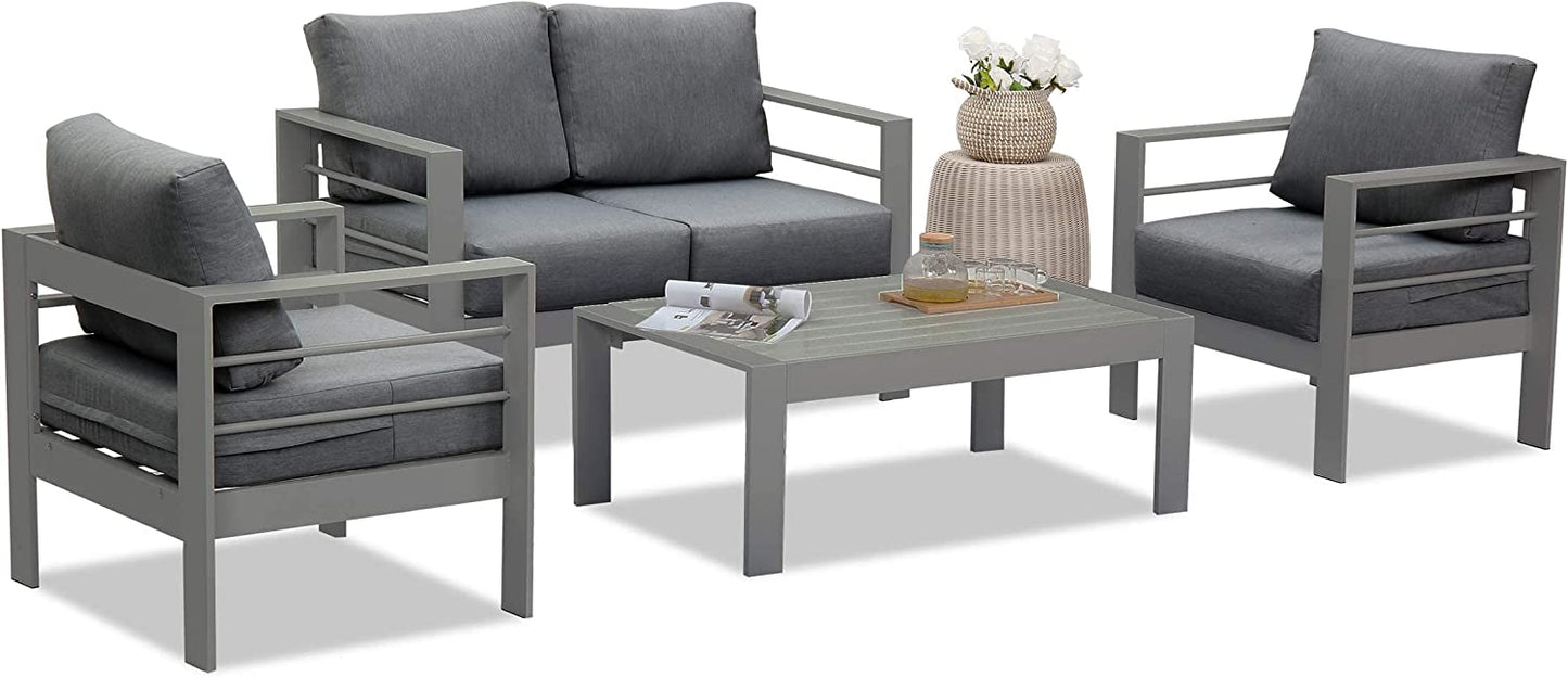 Lounge Gartenmöbel Set aus Aluminium für 4 Personen Grau - MeXo - Home