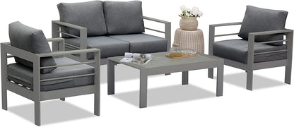 Lounge Gartenmöbel Set aus Aluminium für 4 Personen Grau - MeXo - Home