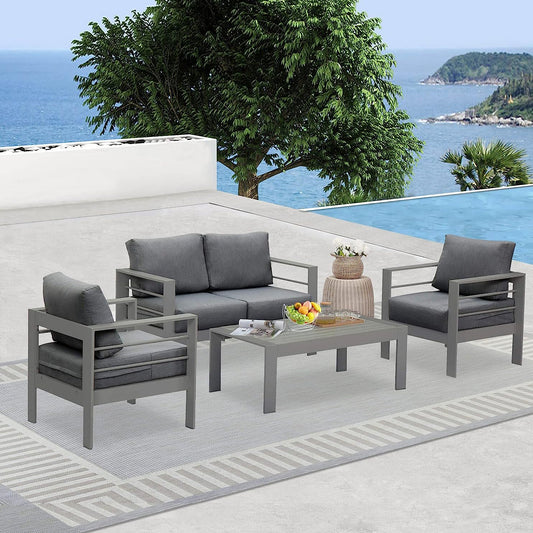 Lounge Gartenmöbel Set aus Aluminium für 4 Personen Grau - MeXo - Home