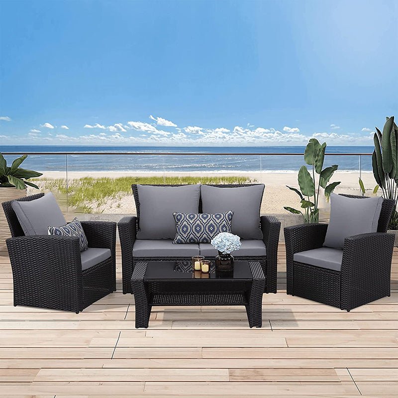 MeXo 4 - Personen Gartenlounge - Set aus Polyrattan mit Premium - Polster – Schwarz, Wetterfest & Stylisch - MeXo - Home