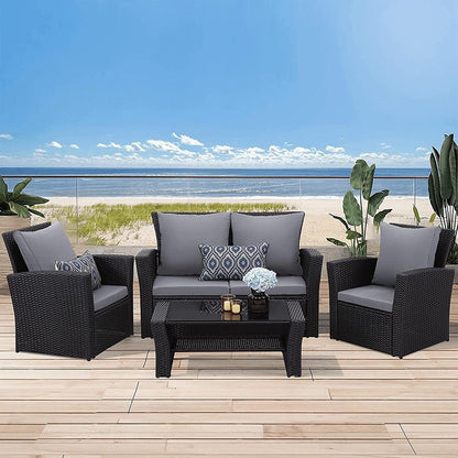 MeXo 4 - Personen Gartenlounge - Set aus Polyrattan mit Premium - Polster – Schwarz, Wetterfest & Stylisch - MeXo - Home