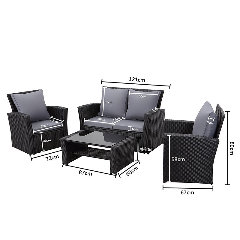 MeXo 4 - Personen Gartenlounge - Set aus Polyrattan mit Premium - Polster – Schwarz, Wetterfest & Stylisch - MeXo - Home