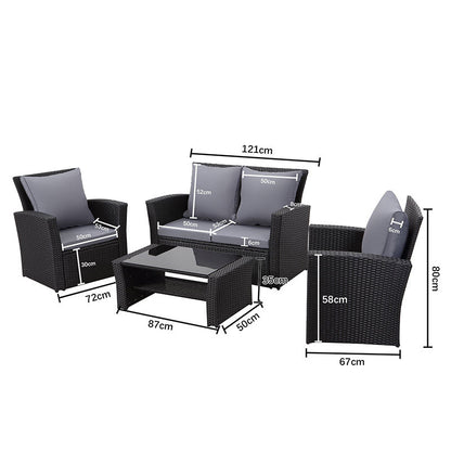 MeXo 4 - Personen Gartenlounge - Set aus Polyrattan mit Premium - Polster – Schwarz, Wetterfest & Stylisch - MeXo - Home