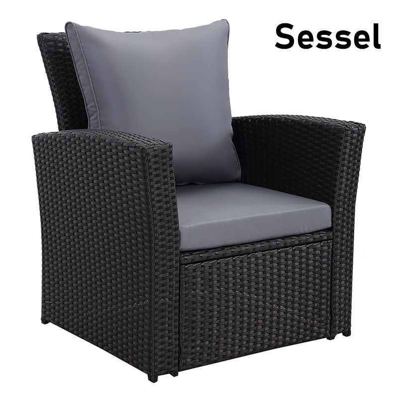 MeXo 4 - Personen Gartenlounge - Set aus Polyrattan mit Premium - Polster – Schwarz, Wetterfest & Stylisch - MeXo - Home