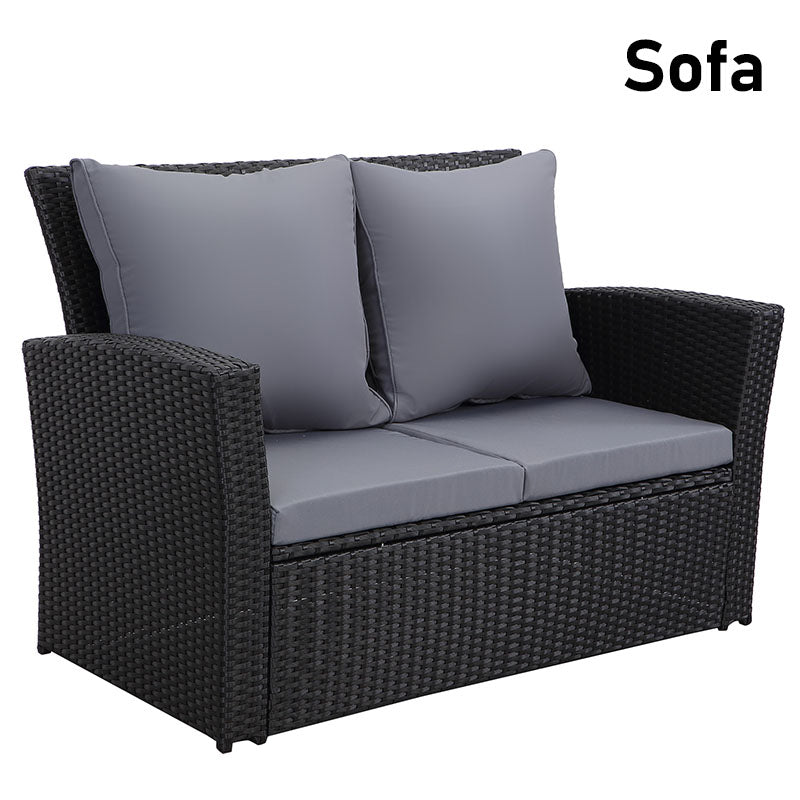 MeXo 4 - Personen Gartenlounge - Set aus Polyrattan mit Premium - Polster – Schwarz, Wetterfest & Stylisch - MeXo - Home