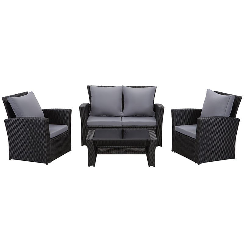 MeXo 4 - Personen Gartenlounge - Set aus Polyrattan mit Premium - Polster – Schwarz, Wetterfest & Stylisch - MeXo - Home