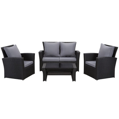 MeXo 4 - Personen Gartenlounge - Set aus Polyrattan mit Premium - Polster – Schwarz, Wetterfest & Stylisch - MeXo - Home