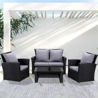 MeXo 4 - Personen Gartenlounge - Set aus Polyrattan mit Premium - Polster – Schwarz, Wetterfest & Stylisch - MeXo - Home