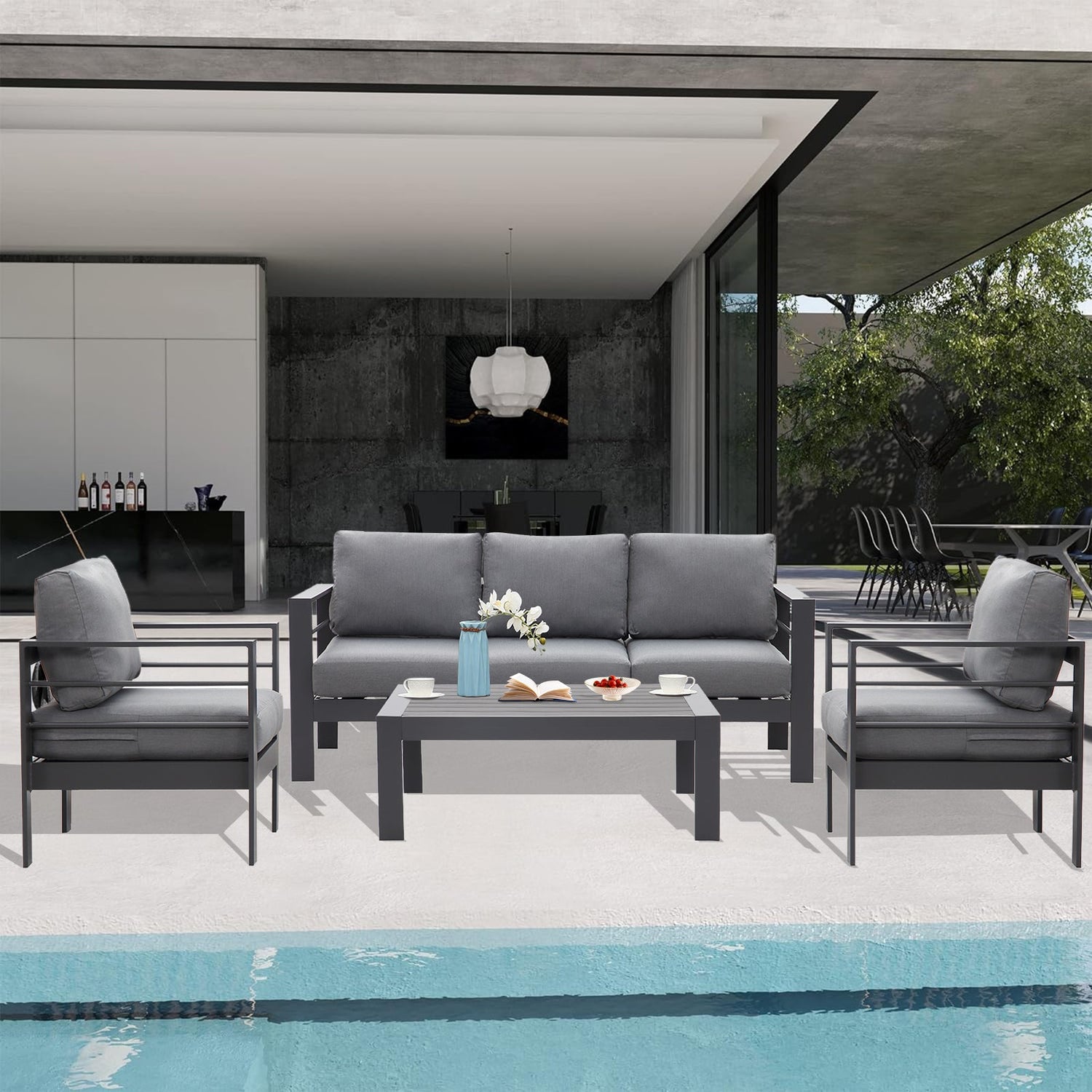 MeXo 5 - Sitzer Gartenset – Modernes Outdoor - Set aus rostfreiem Aluminium in Grau mit Cloud - Comfort - Sitzkissen - MeXo - Home