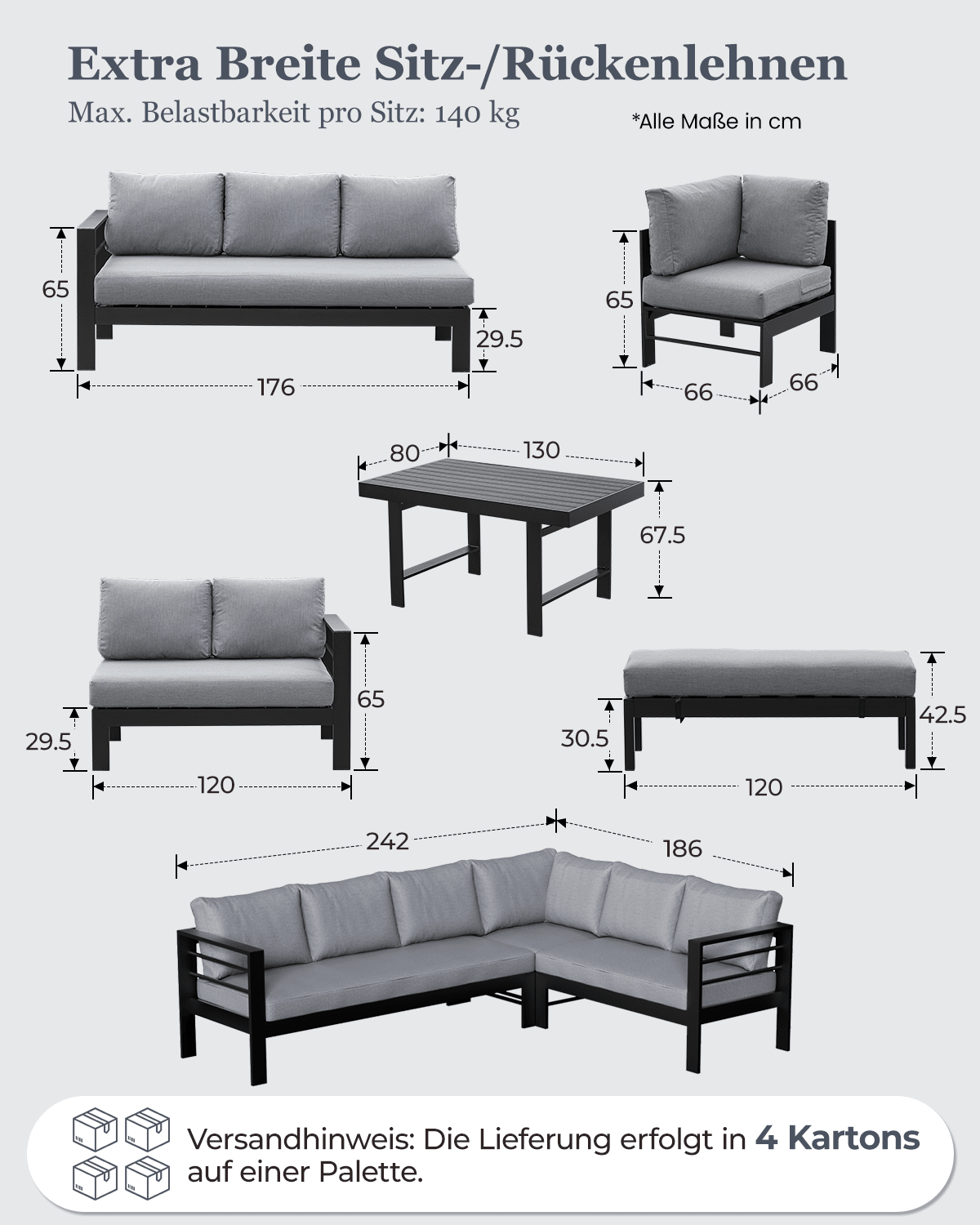 MEXO Gartenlounge 5 - tlg. 6–8 Personen - MeXo