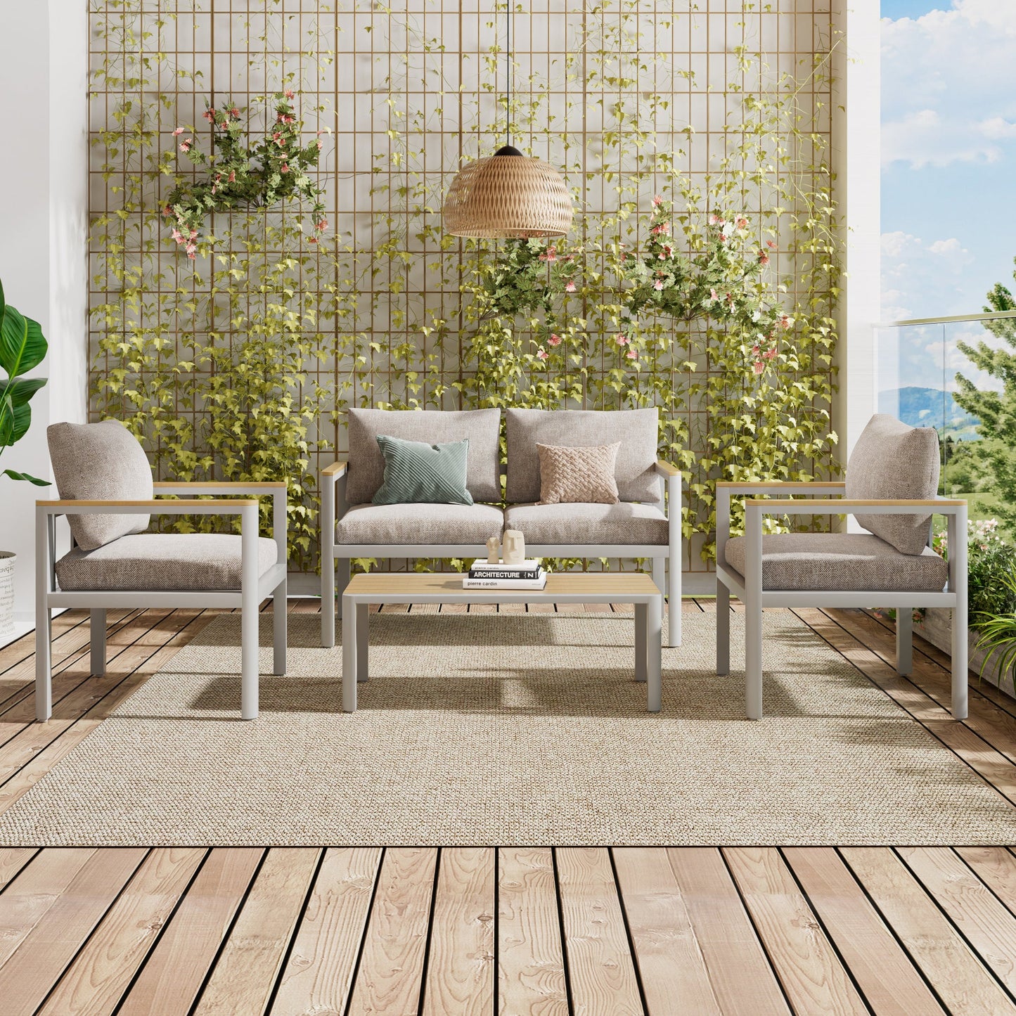 MEXO Gartenlounge Set 4 Personen Aluminium Gartenmöbel wetterfest 4 teilig Balkon und Terrassenmöbel mit Kissen - MeXo - Home