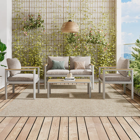 MEXO Gartenlounge Set 4 Personen Aluminium Gartenmöbel wetterfest 4 teilig Balkon und Terrassenmöbel mit Kissen - MeXo - Home