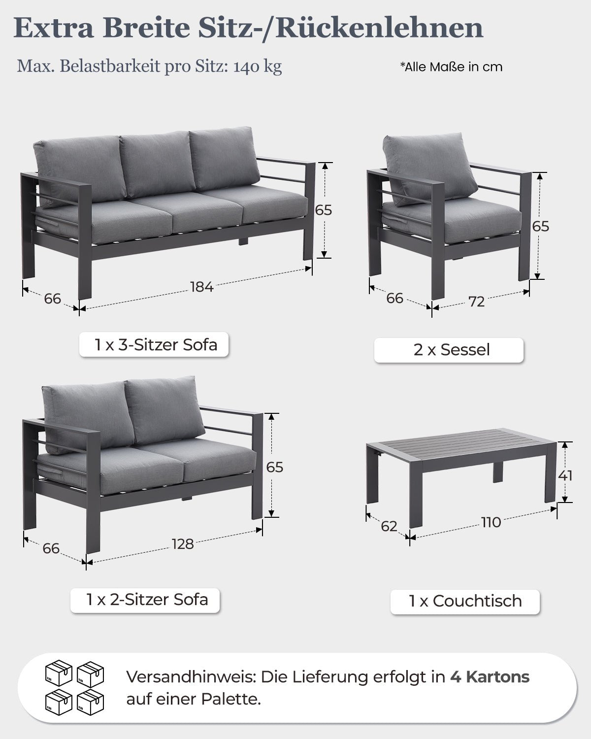 MEXO Gartenlounge - Set 5 - tlg. 6–7 Personen - MeXo