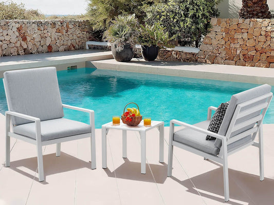 MeXo Gartenlounge - Set Aluminium Gartenmöbel - Set, (Balkonmöbel Set, 3 - tlg., 2 Gartenstühle, 1 Couchtisch, inkl.Auflagen), wetterfest Loungemöbel Sitzgruppe - MeXo - Home