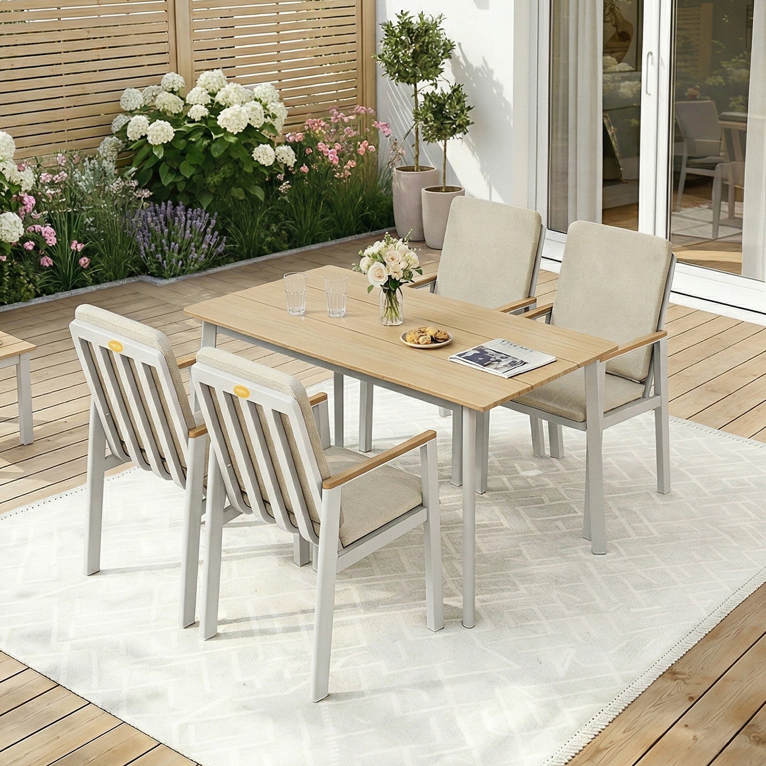 MEXO Gartenlounge - Set Aluminium Gartenmöbel Set (150 x 80 cm Gartentisch, 5 - tlg., mit 4 Stühlen) - MeXo - Home