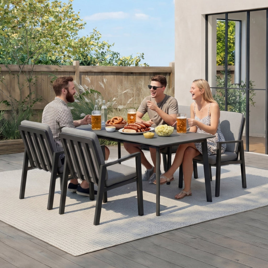 MEXO Gartenlounge - Set Aluminium Gartenmöbel Set (150 x 80 cm Gartentisch, 5 - tlg., mit 4 Stühlen) - MeXo - Home