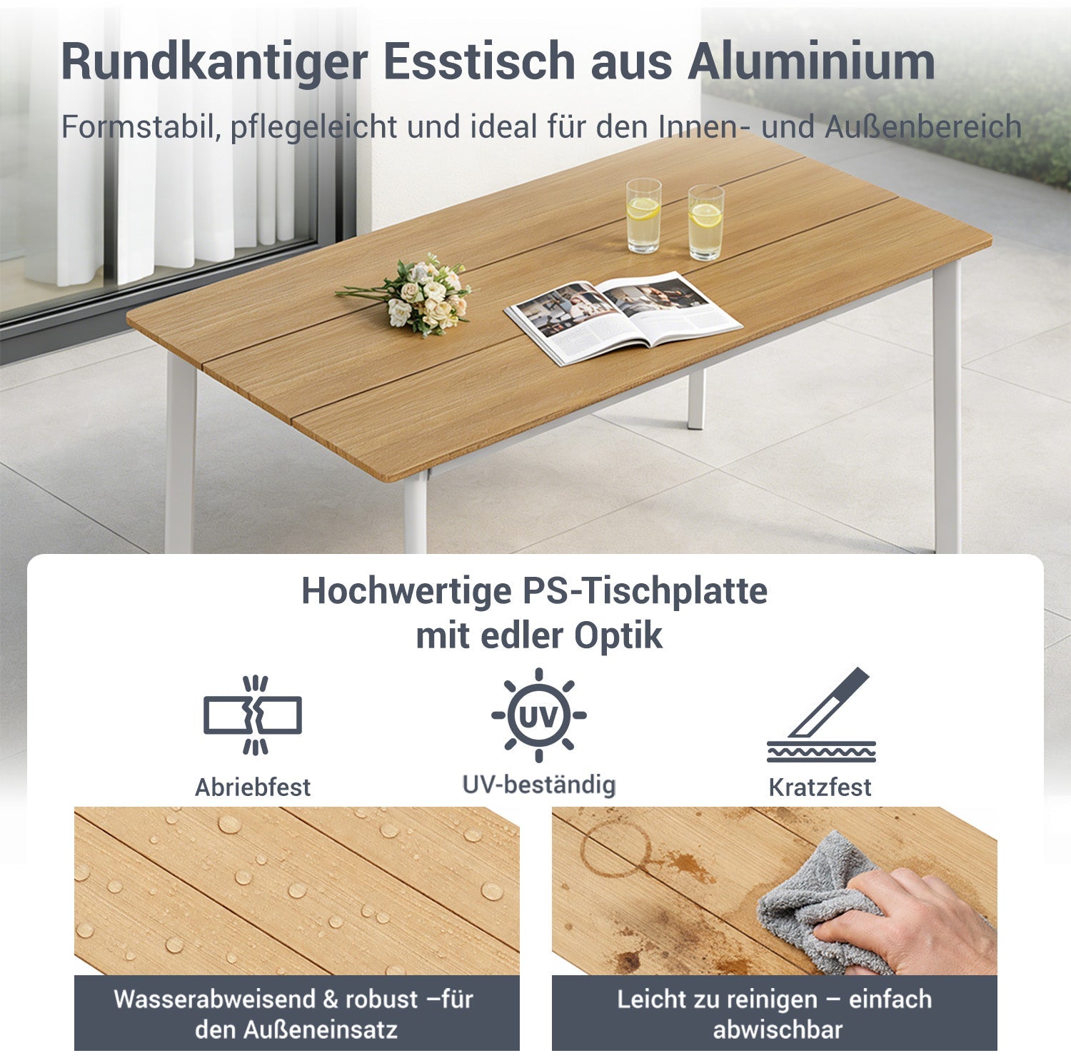 MEXO Gartenlounge - Set Aluminium Gartenmöbel Set (150 x 80 cm Gartentisch, 5 - tlg., mit 4 Stühlen) - MeXo - Home