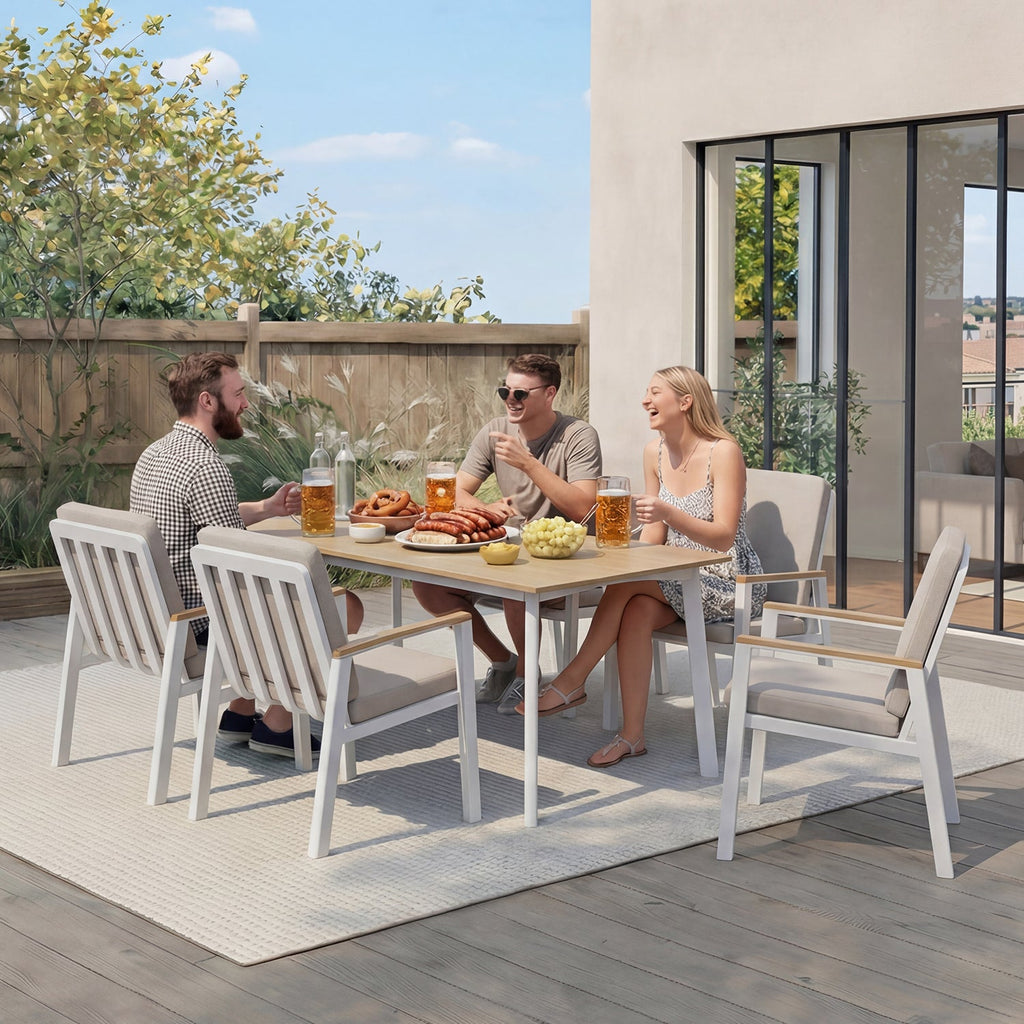 MEXO Gartenlounge - Set Aluminium Gartenmöbel Set (150 x 80 cm Gartentisch, 5 - tlg., mit 4 Stühlen) - MeXo - Home