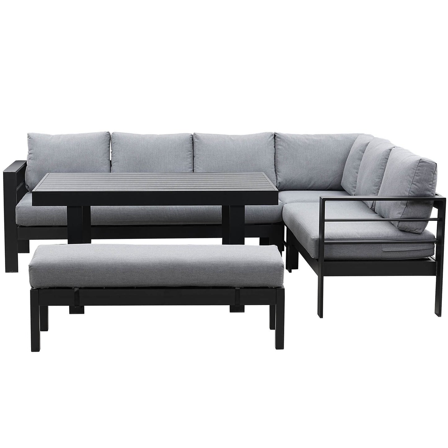 MeXo Gartenlounge - Set Ecklounge Outdoor 6 - 8 personen, (Gartenmöbel Set Aluminium, Loungegruppen mit 3 Ecksofas, 1 Bank, 1 Esstisch), Gartenlounge Set wetterfest Sitzgruppe Essgruppe Garnitur - MeXo - Home