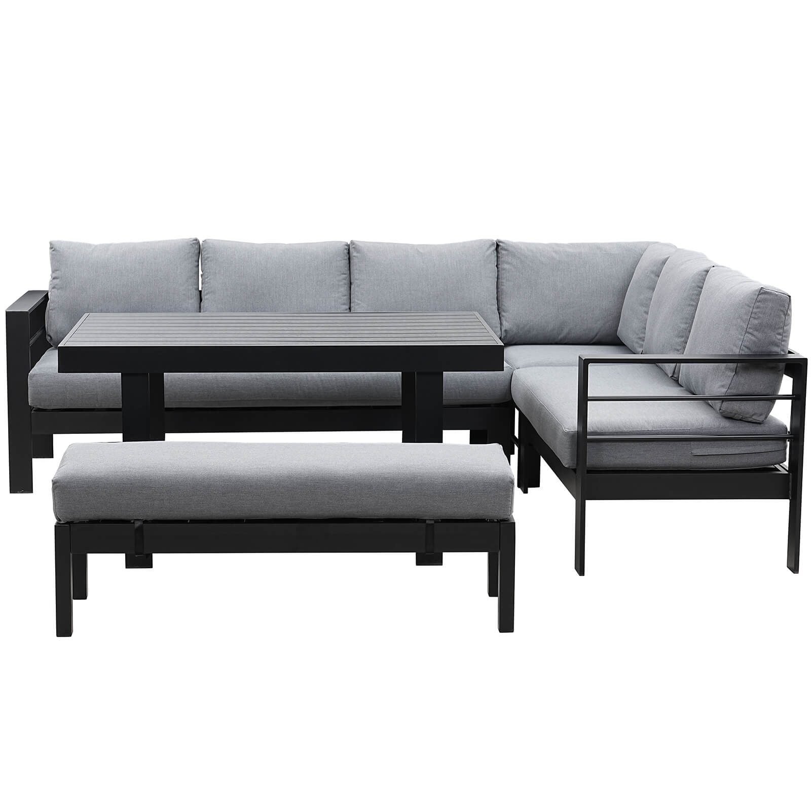 MeXo Gartenlounge - Set Ecklounge Outdoor 6 - 8 personen, (Gartenmöbel Set Aluminium, Loungegruppen mit 3 Ecksofas, 1 Bank, 1 Esstisch), Gartenlounge Set wetterfest Sitzgruppe Essgruppe Garnitur - MeXo - Home