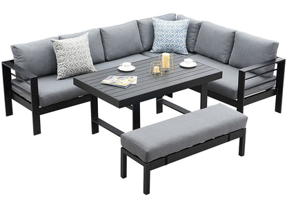 MeXo Gartenlounge - Set Ecklounge Outdoor 6 - 8 personen, (Gartenmöbel Set Aluminium, Loungegruppen mit 3 Ecksofas, 1 Bank, 1 Esstisch), Gartenlounge Set wetterfest Sitzgruppe Essgruppe Garnitur - MeXo - Home