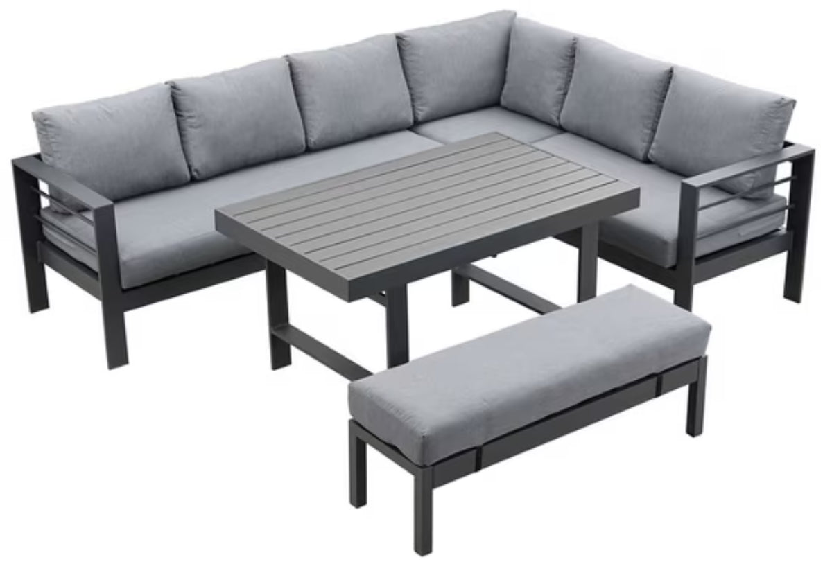MeXo Gartenlounge - Set Ecklounge Outdoor 6 - 8 personen, (Gartenmöbel Set Aluminium, Loungegruppen mit 3 Ecksofas, 1 Bank, 1 Esstisch), Gartenlounge Set wetterfest Sitzgruppe Essgruppe Garnitur - MeXo - Home