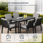 MEXO Gartenlounge - Set Garten Essgruppe für 6 Personen (Gartenmöbel - Set aus Aluminium, 7 - tlg., mit ergonomischen Sesseln inkl. Kissen) - MeXo - Home