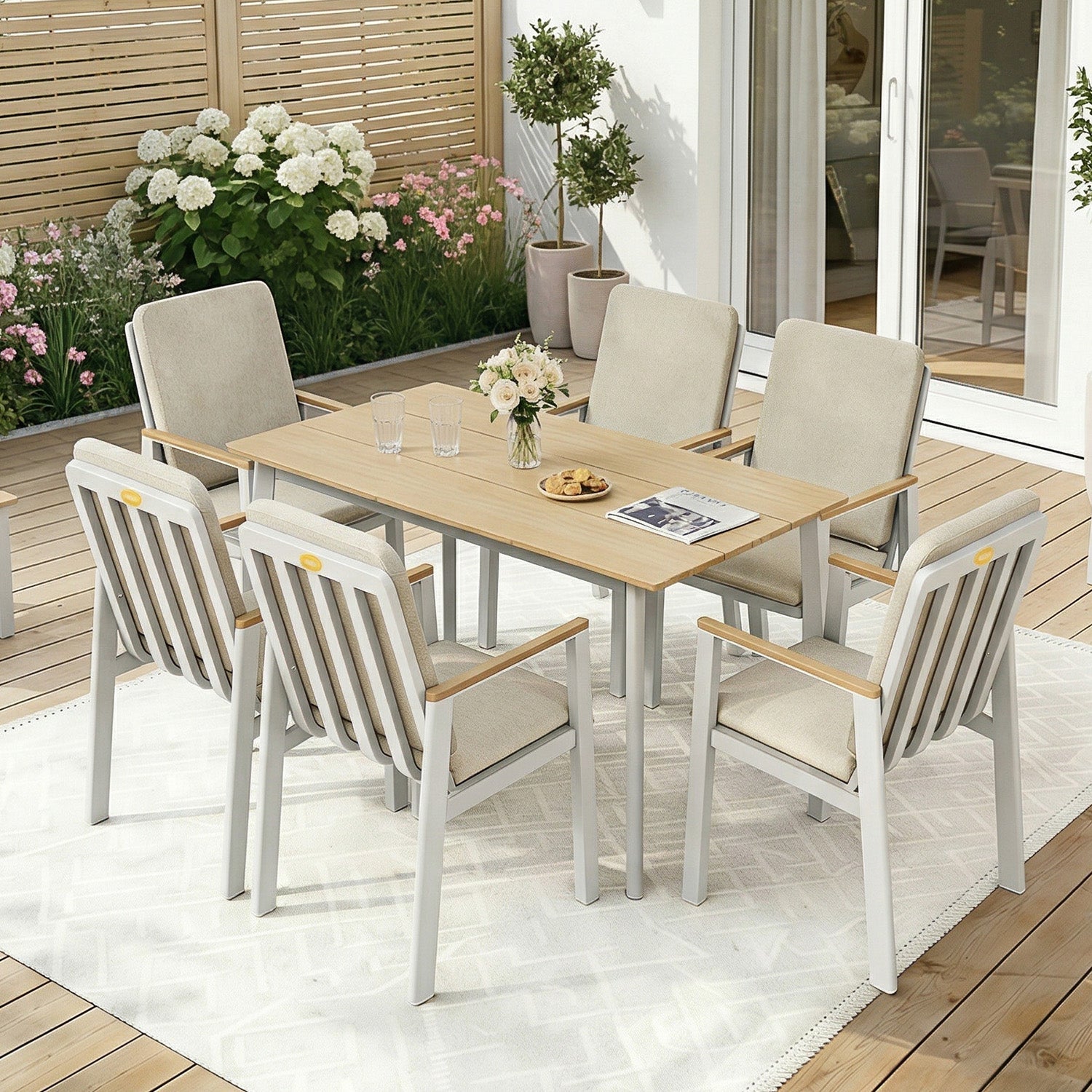 MEXO Gartenlounge - Set Garten Essgruppe für 6 Personen (Gartenmöbel - Set aus Aluminium, 7 - tlg., mit ergonomischen Sesseln inkl. Kissen) - MeXo - Home