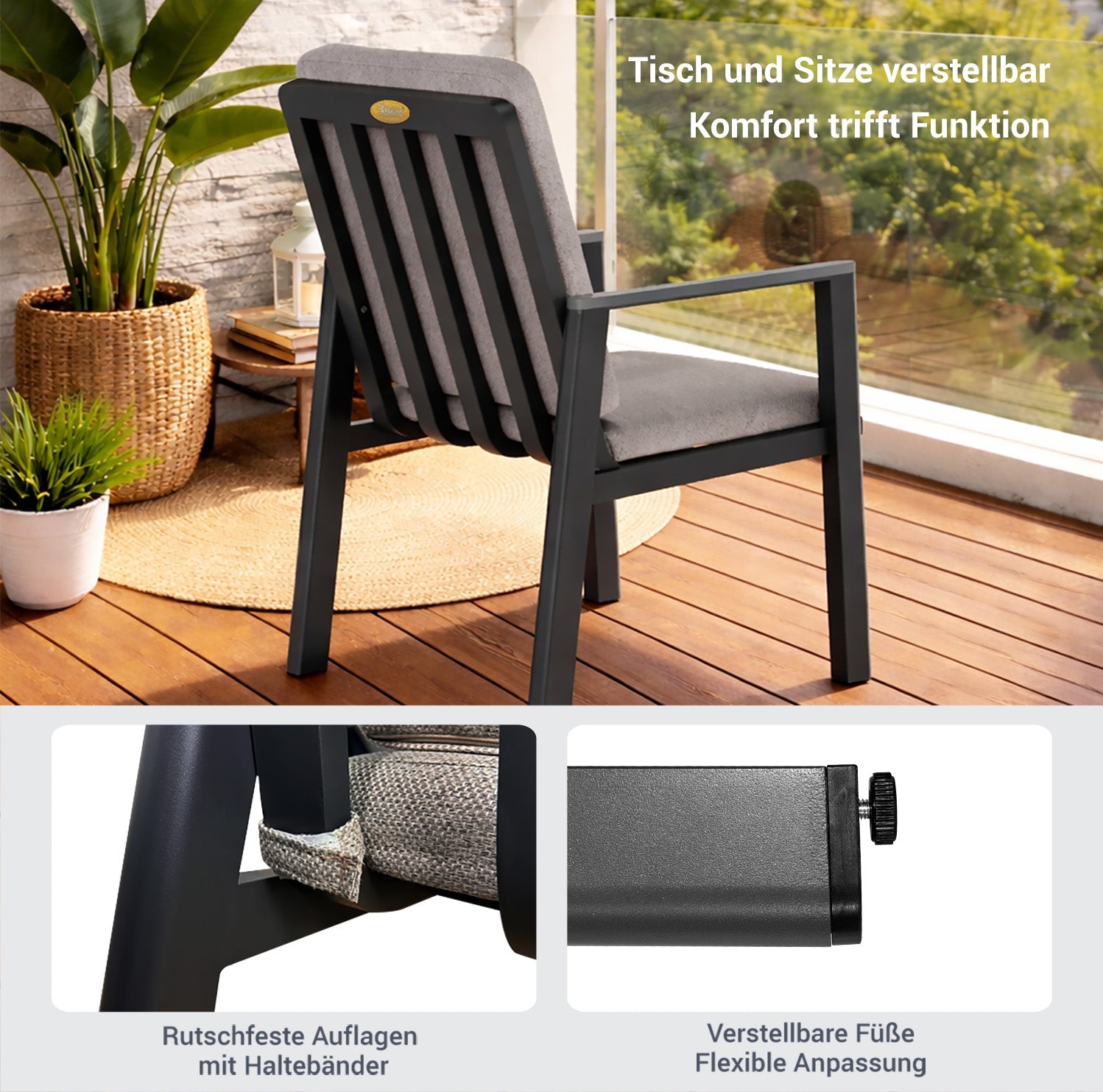MEXO Gartenlounge - Set Garten Essgruppe für 6 Personen (Gartenmöbel - Set aus Aluminium, 7 - tlg., mit ergonomischen Sesseln inkl. Kissen) - MeXo - Home