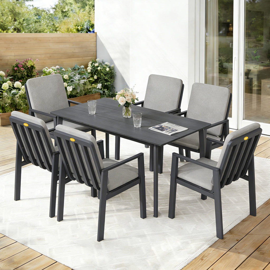 MEXO Gartenlounge - Set Garten Essgruppe für 6 Personen (Gartenmöbel - Set aus Aluminium, 7 - tlg., mit ergonomischen Sesseln inkl. Kissen) - MeXo - Home