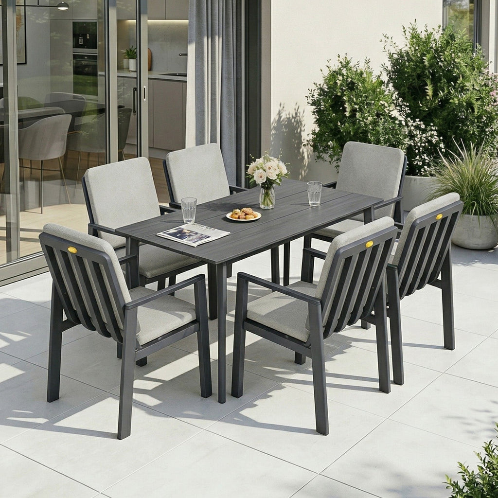 MEXO Gartenlounge - Set Garten Essgruppe für 6 Personen (Gartenmöbel - Set aus Aluminium, 7 - tlg., mit ergonomischen Sesseln inkl. Kissen) - MeXo - Home
