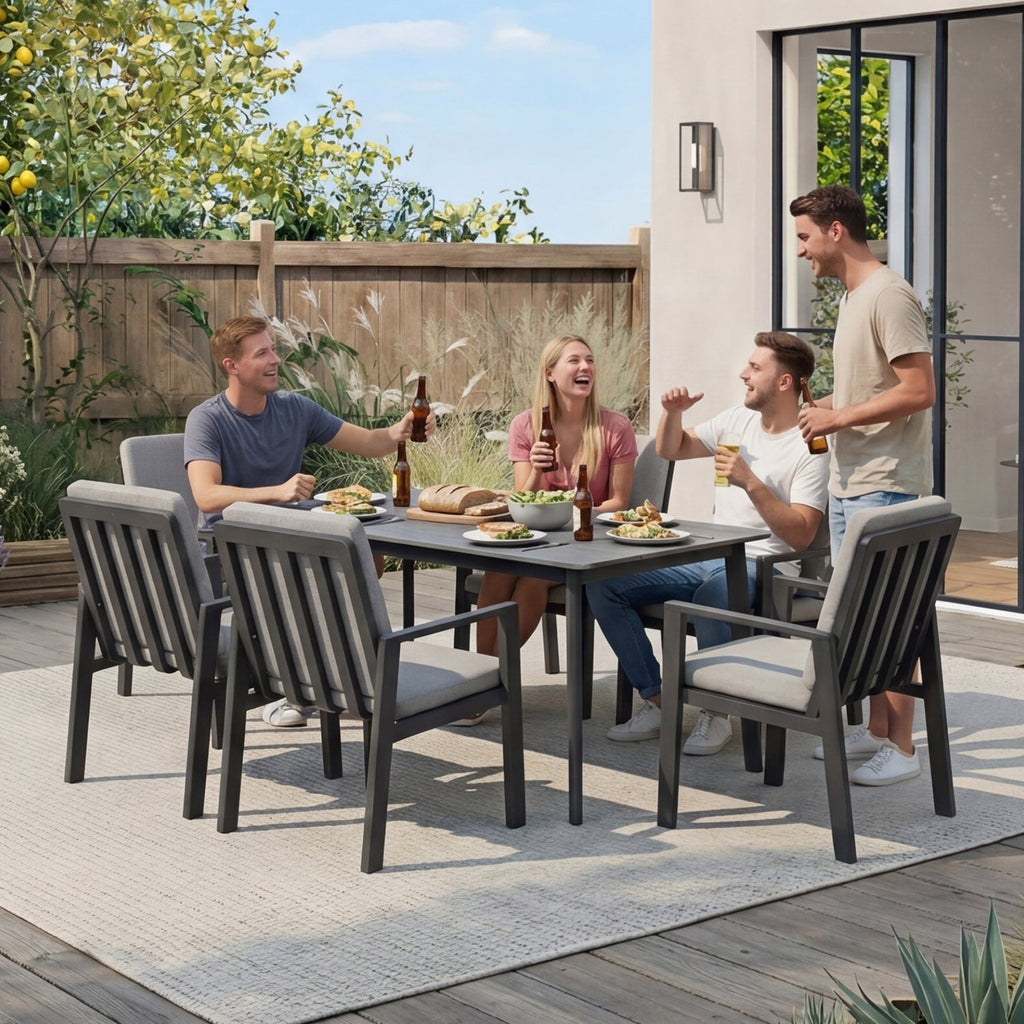 MEXO Gartenlounge - Set Garten Essgruppe für 6 Personen (Gartenmöbel - Set aus Aluminium, 7 - tlg., mit ergonomischen Sesseln inkl. Kissen) - MeXo - Home