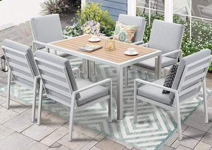 MeXo Gartenlounge - Set Gartengarnitur Set Aluminium, (Garten Essgruppe für 4 Personen, 5 - tlg., 4 Sessel, 1 Esstisch, inkl. Auflagen), Gartenmöbel Set wetterfest und platzsparende - MeXo - Home