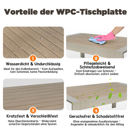 MEXO Gartenlounge - Set Gartenmöbel Set 4 - 5 Personen Aluminium outdoor wetterfest (Beige, harmonieren mit Licht bei Nacht, 4 - tlg., Passt zum skandinavischen, mediterranen oder minimalistischen Stil), 12cm Deluxe Relax - Sitzkissen - MeXo - Home
