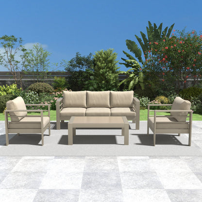 MEXO Gartenlounge - Set Gartenmöbel Set 4 - 5 Personen Aluminium outdoor wetterfest (Beige, harmonieren mit Licht bei Nacht, 4 - tlg., Passt zum skandinavischen, mediterranen oder minimalistischen Stil), 12cm Deluxe Relax - Sitzkissen - MeXo - Home