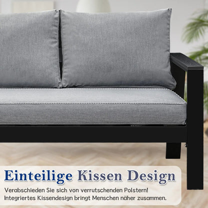 MeXo Gartenlounge - Set Gartenmöbel Set Aluminium Loungeset für Terrasse Balkon, (Set, 4 - tlg., 1×2 - Sitzer Sofa, 2×Einzelsessel, 1×Couchtisch, 7×Auflagen), wetterfest Sitzgruppe Essgruppe Gartengarnitur für 3 - 4 Personen - MeXo - Home