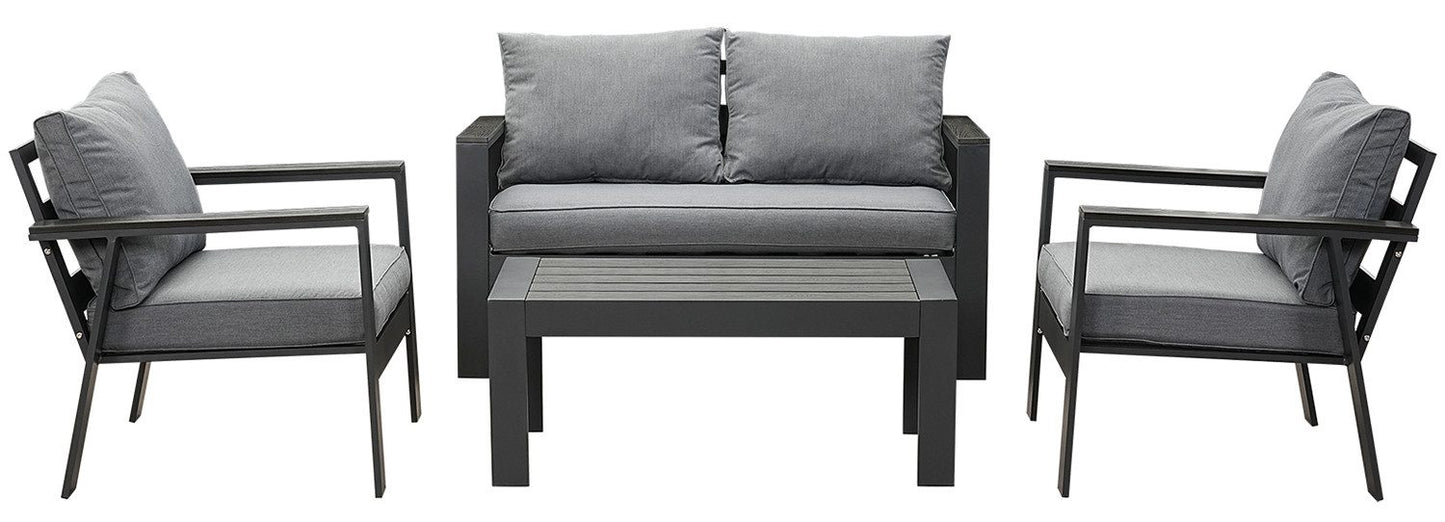 MeXo Gartenlounge - Set Gartenmöbel Set Aluminium Loungeset für Terrasse Balkon, (Set, 4 - tlg., 1×2 - Sitzer Sofa, 2×Einzelsessel, 1×Couchtisch, 7×Auflagen), wetterfest Sitzgruppe Essgruppe Gartengarnitur für 3 - 4 Personen - MeXo - Home