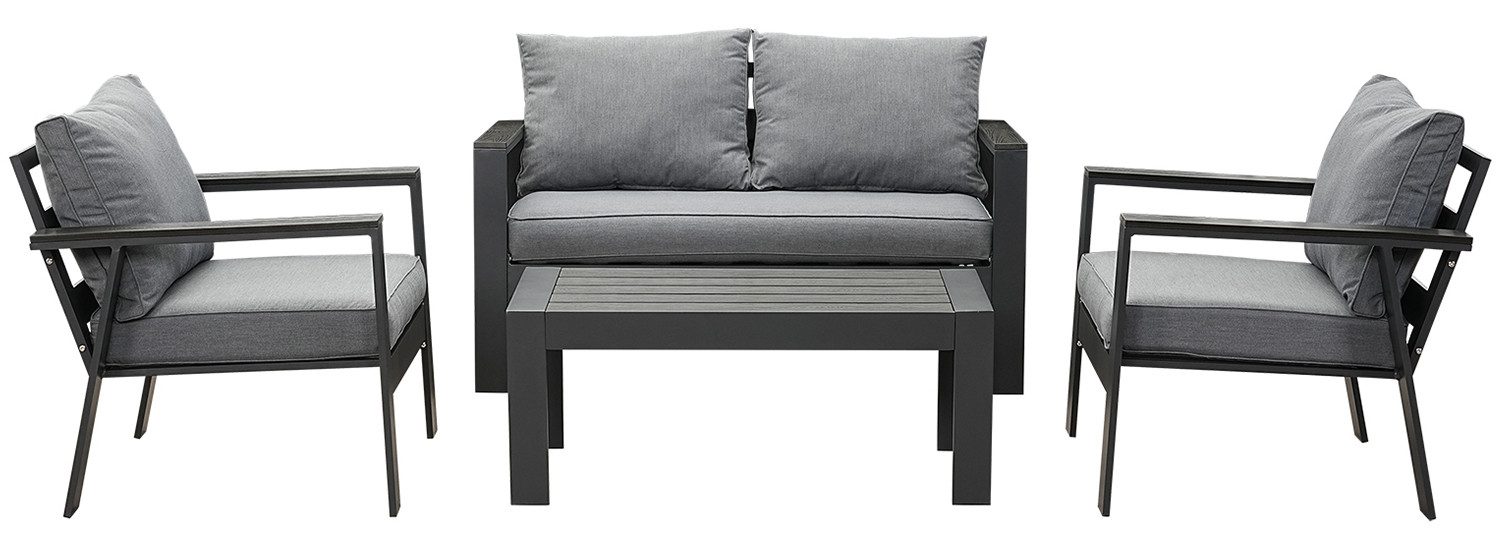 MeXo Gartenlounge - Set Gartenmöbel Set Aluminium Loungeset für Terrasse Balkon, (Set, 4 - tlg., 1×2 - Sitzer Sofa, 2×Einzelsessel, 1×Couchtisch, 7×Auflagen), wetterfest Sitzgruppe Essgruppe Gartengarnitur für 3 - 4 Personen - MeXo - Home