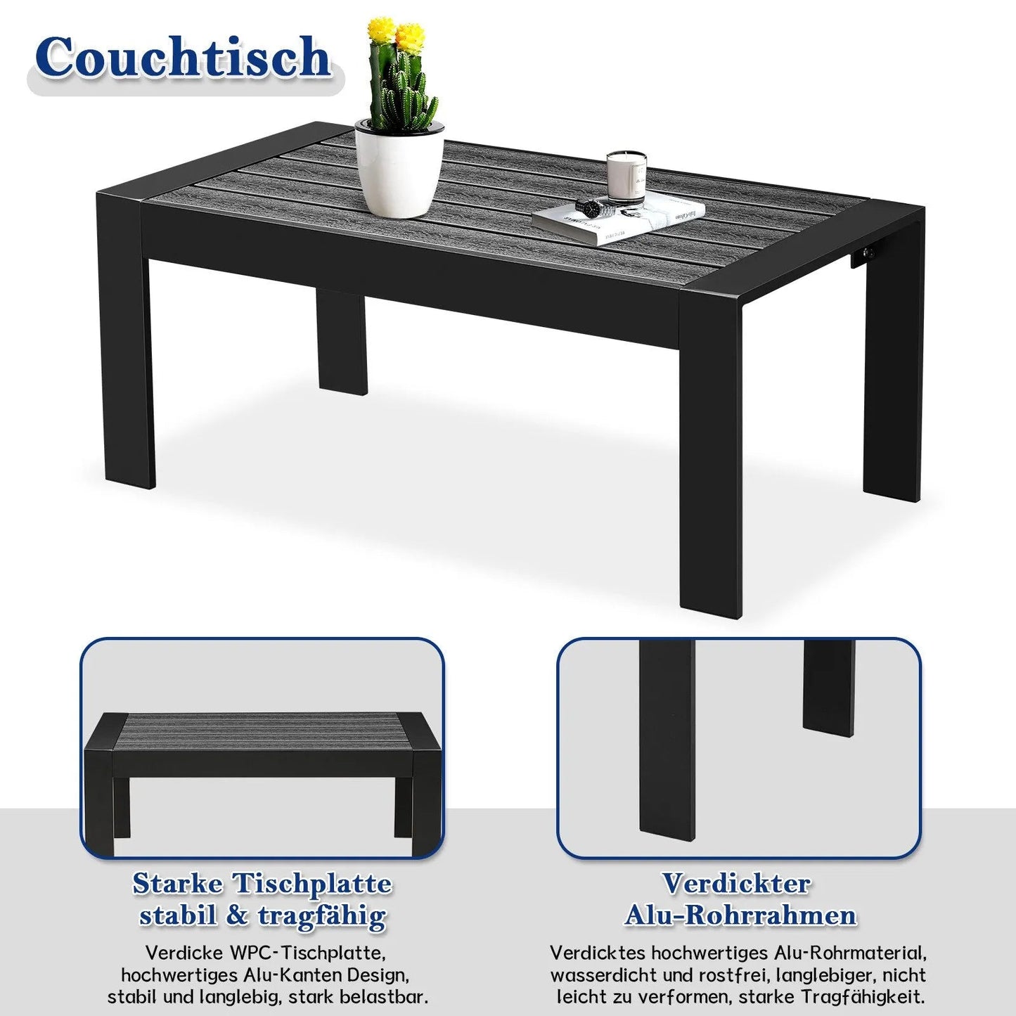 MeXo Gartenlounge - Set Gartenmöbel Set Aluminium Loungeset für Terrasse Balkon, (Set, 4 - tlg., 1×2 - Sitzer Sofa, 2×Einzelsessel, 1×Couchtisch, 7×Auflagen), wetterfest Sitzgruppe Essgruppe Gartengarnitur für 3 - 4 Personen - MeXo - Home