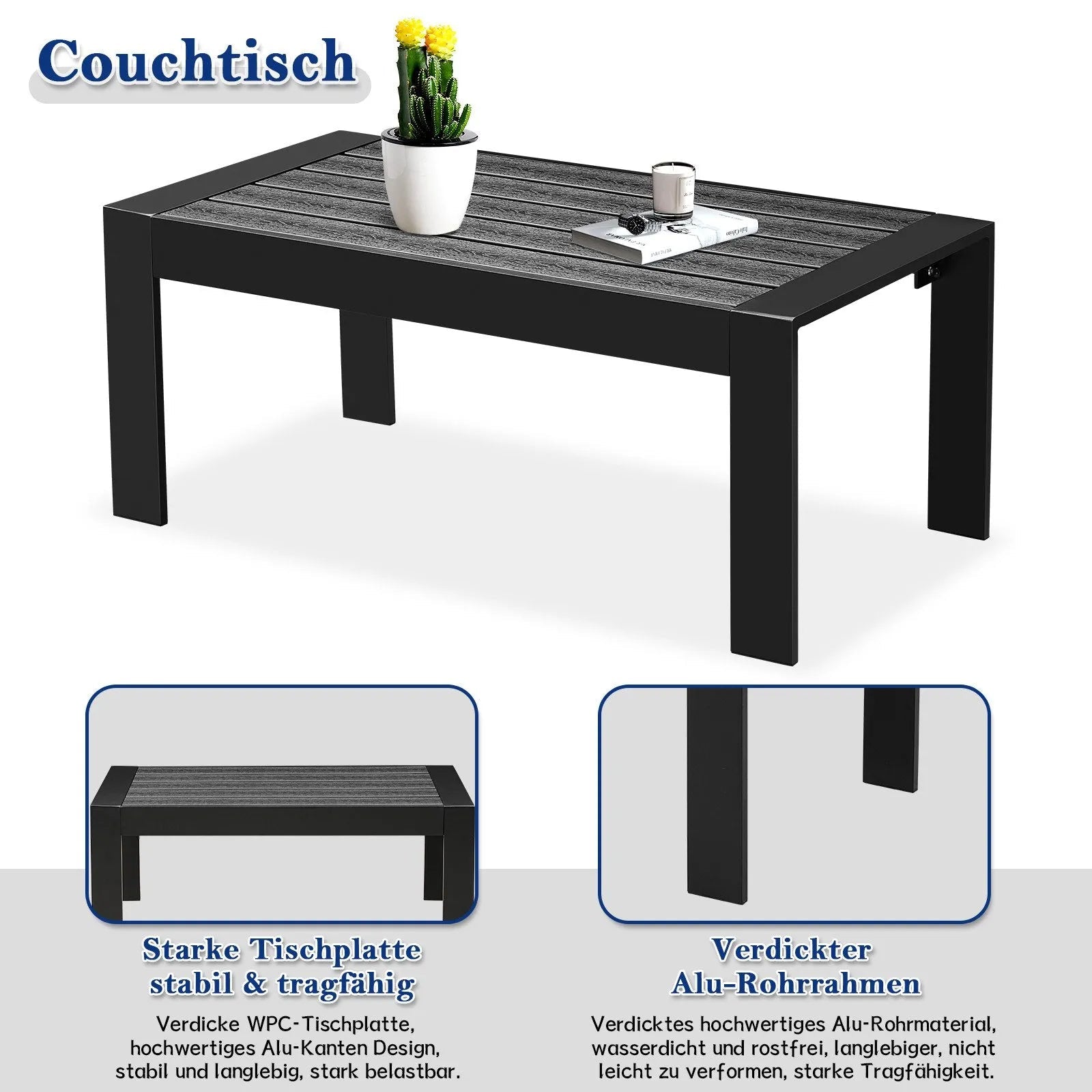 MeXo Gartenlounge - Set Gartenmöbel Set Aluminium Loungeset für Terrasse Balkon, (Set, 4 - tlg., 1×2 - Sitzer Sofa, 2×Einzelsessel, 1×Couchtisch, 7×Auflagen), wetterfest Sitzgruppe Essgruppe Gartengarnitur für 3 - 4 Personen - MeXo - Home