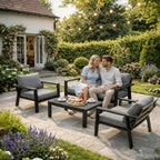 MeXo Gartenlounge - Set Gartenmöbel Set Aluminium Loungeset für Terrasse Balkon, (Set, 4 - tlg., 1×2 - Sitzer Sofa, 2×Einzelsessel, 1×Couchtisch, 7×Auflagen), wetterfest Sitzgruppe Essgruppe Gartengarnitur für 3 - 4 Personen - MeXo - Home