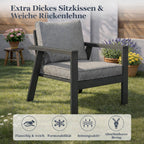 MeXo Gartenlounge - Set Gartenmöbel Set Aluminium Loungeset für Terrasse Balkon, (Set, 4 - tlg., 1×2 - Sitzer Sofa, 2×Einzelsessel, 1×Couchtisch, 7×Auflagen), wetterfest Sitzgruppe Essgruppe Gartengarnitur für 3 - 4 Personen - MeXo - Home