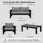 MeXo Gartenlounge - Set Gartenmöbel Set Aluminium Loungeset für Terrasse Balkon, (Set, 4 - tlg., 1×2 - Sitzer Sofa, 2×Einzelsessel, 1×Couchtisch, 7×Auflagen), wetterfest Sitzgruppe Essgruppe Gartengarnitur für 3 - 4 Personen - MeXo - Home