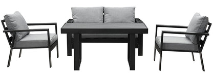 MeXo Gartenlounge - Set Gartenmöbel Set Aluminium Loungeset für Terrasse Balkon, (Set, 4 - tlg., 1×2 - Sitzer Sofa, 2×Einzelsessel, 1×Esstisch, 7×Auflagen), wetterfest Sitzgruppe Essgruppe Gartengarnitur für 3 - 4 Personen - MeXo - Home