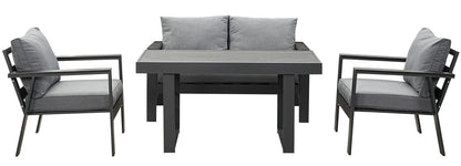 MeXo Gartenlounge - Set Gartenmöbel Set Aluminium Loungeset für Terrasse Balkon, (Set, 4 - tlg., 1×2 - Sitzer Sofa, 2×Einzelsessel, 1×Esstisch, 7×Auflagen), wetterfest Sitzgruppe Essgruppe Gartengarnitur für 3 - 4 Personen - MeXo - Home