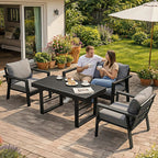 MeXo Gartenlounge - Set Gartenmöbel Set Aluminium Loungeset für Terrasse Balkon, (Set, 4 - tlg., 1×2 - Sitzer Sofa, 2×Einzelsessel, 1×Esstisch, 7×Auflagen), wetterfest Sitzgruppe Essgruppe Gartengarnitur für 3 - 4 Personen - MeXo - Home