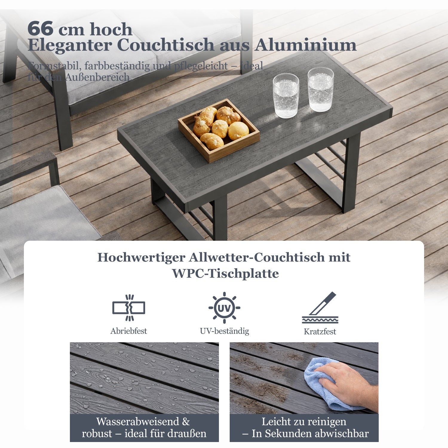 MeXo Gartenlounge - Set Gartenmöbel Set Aluminium Loungeset für Terrasse Balkon, (Set, 4 - tlg., 1×2 - Sitzer Sofa, 2×Einzelsessel, 1×Esstisch, 7×Auflagen), wetterfest Sitzgruppe Essgruppe Gartengarnitur für 3 - 4 Personen - MeXo - Home