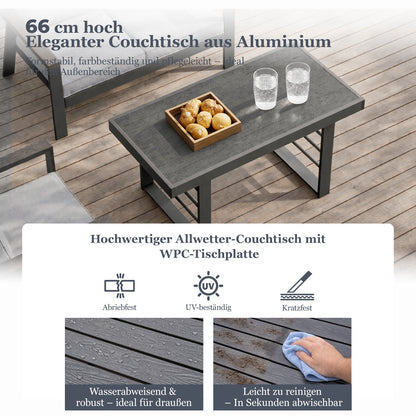 MeXo Gartenlounge - Set Gartenmöbel Set Aluminium Loungeset für Terrasse Balkon, (Set, 4 - tlg., 1×2 - Sitzer Sofa, 2×Einzelsessel, 1×Esstisch, 7×Auflagen), wetterfest Sitzgruppe Essgruppe Gartengarnitur für 3 - 4 Personen - MeXo - Home