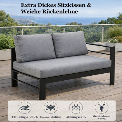 MEXO Gartenlounge - Set XXL Gartenmöbel Set Aluminium für 6 - 8 Personen (Ecklounge, 5 - tlg., mit 12 cm dicken Sitzkissen, pflegeleichte Polywood - Tischplatte), 8 cm breite Armlehne, Belastbarkeit pro Sitzplatz 140 kg - MeXo - Home